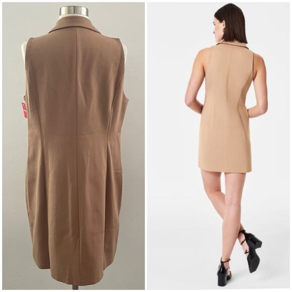 Spanx Ponte Vest Dress Office Quiet Luxury Stretch Neutral Toffee Tan Large NWT - Picture 2 of 15